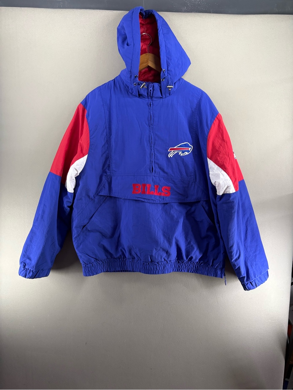 NFL Buffalo Bills Sideline Anorak Half-Zip Hooded Blue Jacket  Pocket Men sz XL